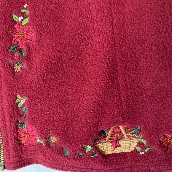Longaberger Vintage 80s Red Fleece Zip Up Embroidered Basket Sleeveless Vest L - Picture 6 of 9